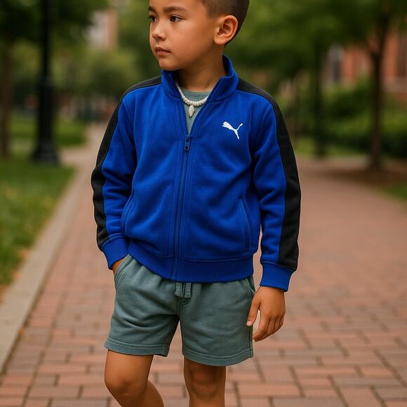 Puma Boys Jacket Size 24 Months Blue Black Velour Zip Front Track Style Soft NEW - Picture 3 of 8